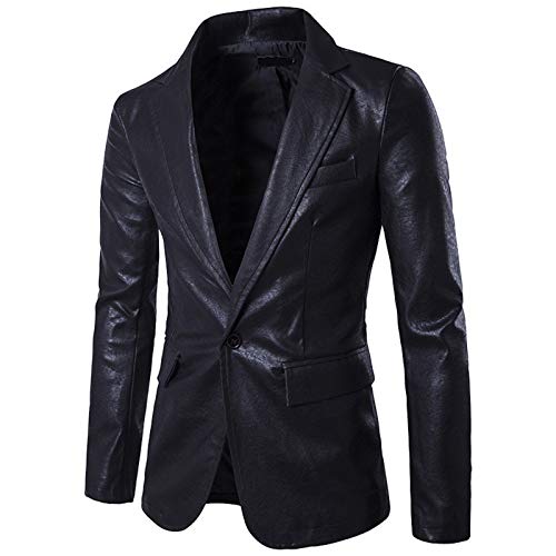 WSLCN Herren Anzugjacken Chic Sakkos PU Leder Blazer Slim Fit Casual Lässige Schwarz Asie L von WSLCN