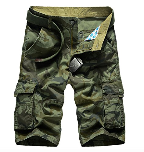 WSLCN Herren Camouflage Cargo Shorts Kurze Hosen Grün Camouflage W30 (Taille 76cm) von WSLCN