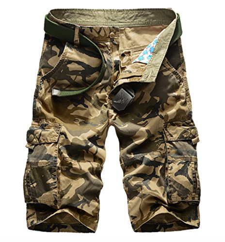 WSLCN Herren Camouflage Cargo Shorts Kurze Hosen Khaki Camouflage W29 (Taille 74cm) von WSLCN