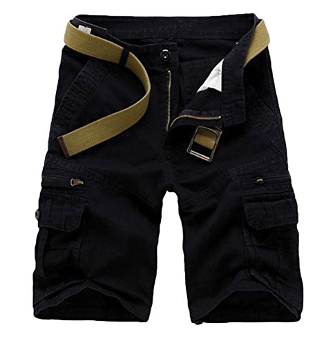 WSLCN Herren Cargo-Shorts aus Baumwolle, einfarbig, Übergröße, Schwarz , 31W Regulär von WSLCN