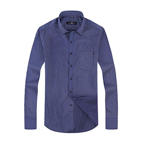 WSLCN Herren Hemd Businesshemd Freizeithemd Langarm Shirts Bügelfreies Regular Fit 3 Gestreift Blau EU 2XL/3XL =Label Asie 43 von WSLCN