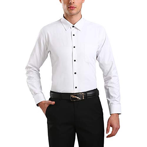 WSLCN Herren Hemd Businesshemd Langarm Freizeithemd Lässige Shirts Slim Fit weiß 10 Label Asie 39 -Taille 94cm von WSLCN
