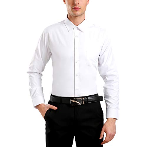 WSLCN Herren Hemd Businesshemd Langarm Freizeithemd Lässige Shirts Slim Fit weiß 2 Label Asie 39 -Taille 94cm von WSLCN