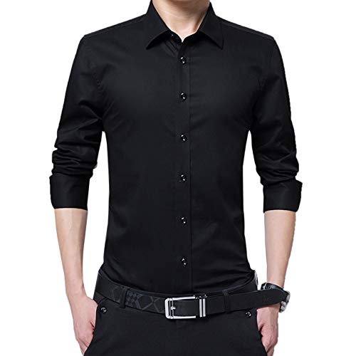 WSLCN Herren Hemd Businesshemd Langarm Freizeithemd Shirts Slim Fit Plus Size S-8XL Schwarz EU XS =Label Asie M von WSLCN