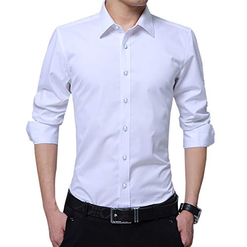 WSLCN Herren Hemd Businesshemd Langarm Freizeithemd Shirts Slim Fit Plus Size S-8XL Weiß EU XXS =Label Asie S von WSLCN