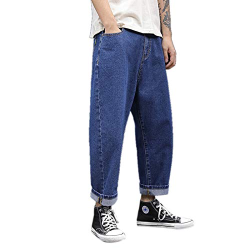 WSLCN Herren Jungen Jeanshose Locker Baggy Pumphose Lange Hosen Casual Lässige Jeans Groß Größen Dunkel Blau B 34 von WSLCN