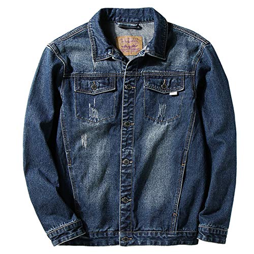 WSLCN Herren Jungen Jeansjacke Groß Größe Jacke Motorradjacke Bikerjakce Freizeitjacke Baumwolle Lose Blau 5XL von WSLCN