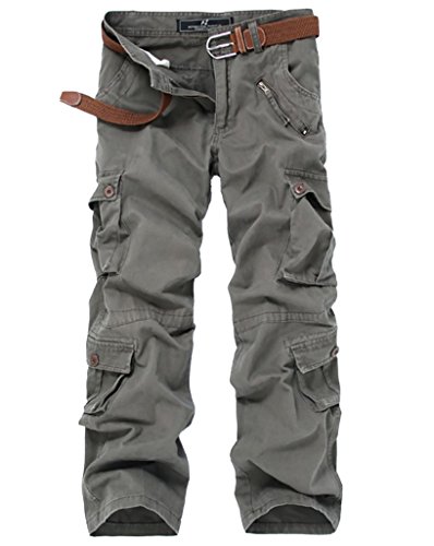 WSLCN Herren Lässig Relaxed Cargo Hose mehrere Taschen Armeegrün 32W von WSLCN