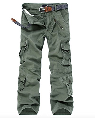 WSLCN Herren Lässig Relaxed Cargo Hose mehrere Taschen Grün 38W von WSLCN