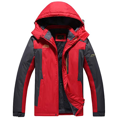 WSLCN Herren Mantel Outdoor Softshelljacken Funktionsjacke Kapuze Wasserdicht Warm Dicke Rot DE 6XL (Asie 9XL) von WSLCN