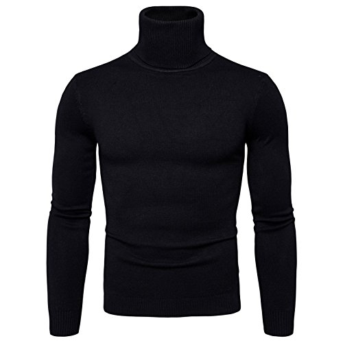 WSLCN Herren Rollkragen Pullover Slim Fit Einfarbig Klassik Umlegekragen Strickshirt Sweater Freizeit Tops Schwarz DE L (Asie XL) von WSLCN