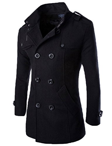 WSLCN Herren Schick Business Mantel Jacke Klassische Trenchcoat Zweireiher Schwarz DE L (Asiatisch 3XL) von WSLCN