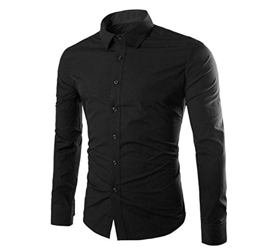 WSLCN Herren Schlicht Modisch Business Freizeit Hemden Langarm Einfarbig Schwarz DE XS (Asiatisch M) von WSLCN