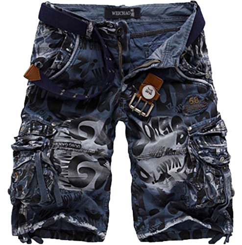 WSLCN Herren Sommer Freizeit Camouflage Cargo Shorts Blau 31W von WSLCN