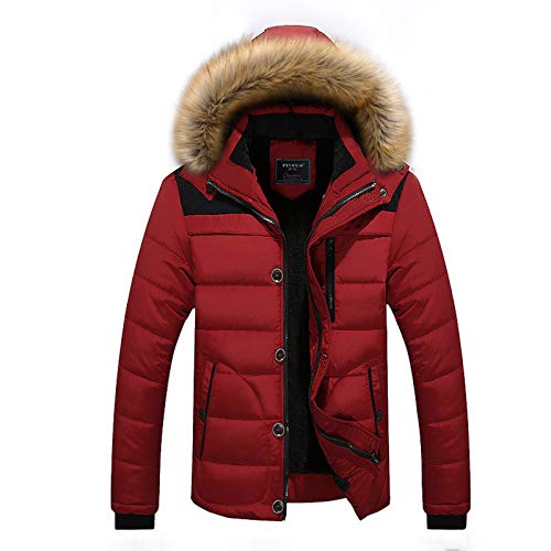 WSLCN Herren Steppjacke Parka Warmfutter Mäntel Plüsch Winter Herbst Rot DE XS Brust 41.7“(Asie M) von WSLCN