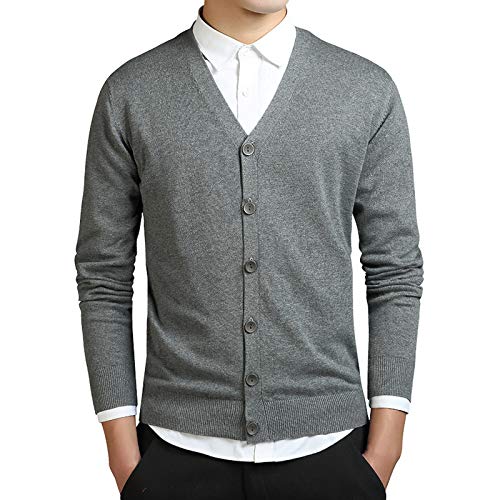 WSLCN Herren Strickjacke Slim Fit Kurz Jacke Dünn Leicht Basic Cardigan Freizeit Dunkel Grau DE XL Brust 43.3" (Asie 3XL) von WSLCN