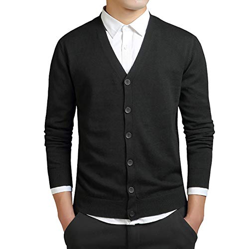 WSLCN Herren Strickjacke Slim Fit Kurz Jacke Dünn Leicht Basic Cardigan Freizeit Schwarz DE XS Brust 37.0" (Asie M) von WSLCN