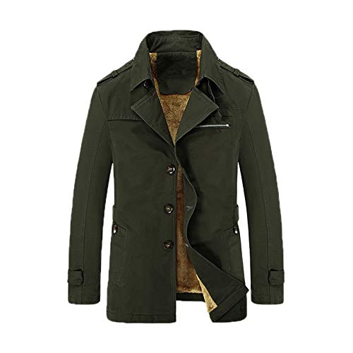 WSLCN Herren Trenchcoat Kurz Einreihig Leicht Mittellang Schlank Windbreaker Baumwolle Jacken Gr. L, Grün (mit Fleecefutter). von WSLCN