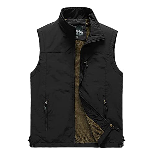 WSLCN Herren Warm Fleece Weste Stilvolle Ärmellose Jacke Leicht Körperwärmer, Schwarz (Fleece)., XL von WSLCN