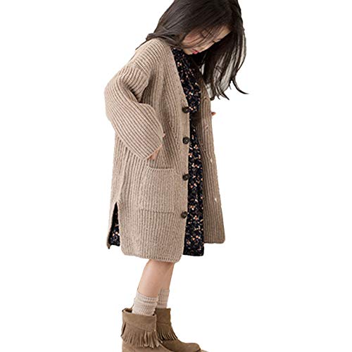 WSLCN Kinder Strickjacke für Mädchen Basic Cardigan Übergangsjacke Stricken Elegant Aprikose 120cm von WSLCN
