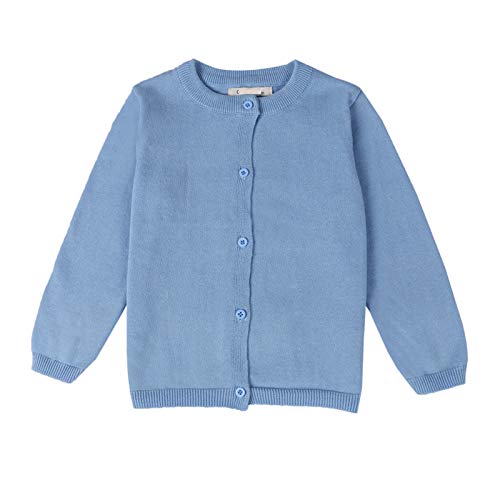 WSLCN Kinder Strickjacke für Mädchen Jungen Basic Cardigan Übergangsjacke Stricken Aquablau 4 Jahre Alt(für ca. 110cm) von WSLCN