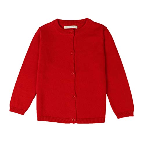 WSLCN Kinder Strickjacke für Mädchen Jungen Basic Cardigan Übergangsjacke Stricken Rot 4 Jahre Alt(für ca. 110cm) von WSLCN