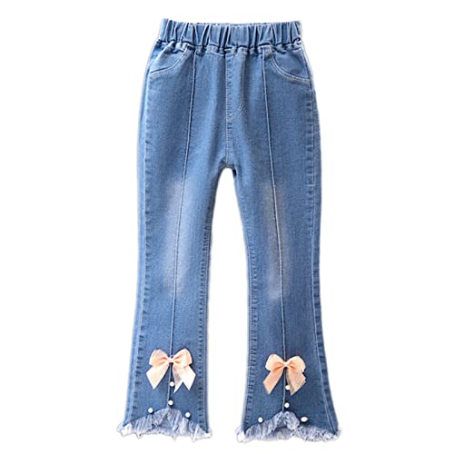 WSLCN Mädchen Denimhose Jeans Hose Schlaghose Ausgestellte Hosen Quaste Schleife J DE 120(Asie 130) von WSLCN