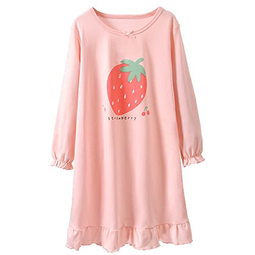 WSLCN Mädchen Kinder Pyjamas Nachthemd 100% Baumwolle Langarm Weich Rüschen Kleid Pink DE 140(Label Größe Asien 150) von WSLCN