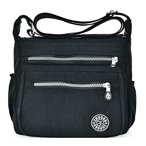 WSLCN Multi Pocket Nylon Messenger Bags Handtasche Frauen Crossbody Schulter Reisetasche für den täglichen Gebrauch, Schwarz , Large von WSLCN