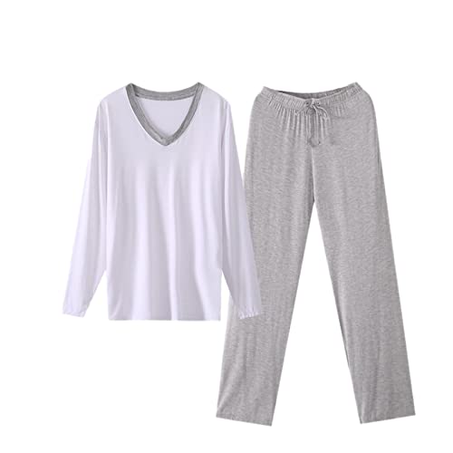 WSLCN Pyjama-Set für Herren, Herbst, Winter, lang, Modal, 2-teilig, Oberteile und Hose, lange Ärmel, große Größe, (V-Ausschnitt, Grau, XXXXL von WSLCN