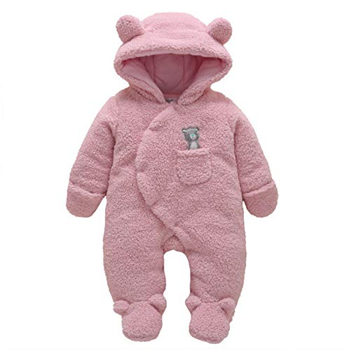 WSLCN Unisex Baby Winter Dicke Kapuze Strampler Overall Spielanug Strampelanzug Schlafstrampler Fleece Baumwolle Pink 74 von WSLCN