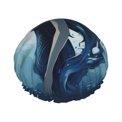 Blaue Meerjungfrau-bedruckte Duschhaube für Frauen, wasserdichte Badekappen, wiederverwendbar, doppellagig, Duschhut, Bade-Duschhauben für Männer und Damen, Spa-Salon Blaue Meerjungfrau-bedruckte Duschhaube für Frauen, wasserdichte Badekappen, wiederverwendbar, doppellagig, Duschhut, Bade-Duschhauben für Männer und Damen, Spa-Salon von WSOIHFEC