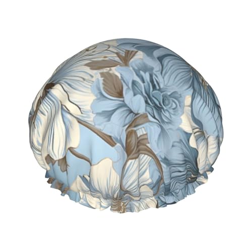 Blue Grace Duschhaube mit Blumenmuster für Damen, wasserdicht, wiederverwendbar, doppellagig, Duschhut, Badehaube, Duschhauben für Herren, Damen, Spa-Salon von WSOIHFEC