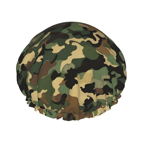 Camo bedruckte Duschhaube für Frauen, wasserdichte Badekappen, wiederverwendbar, doppellagig, Duschhut, Badeduschkappen für Männer, Damen, Spa, Salon von WSOIHFEC