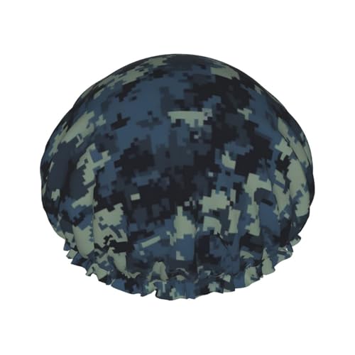 Camouflage-Muster bedruckte Duschhaube für Frauen, wasserdichte Badekappen, wiederverwendbar, doppellagig, Duschhut, Badeduschkappen für Männer, Damen, Spa, Salon von WSOIHFEC