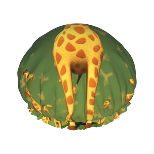 Cartoon Giraffe Printed Shower Cap for Women Waterproof Bath Caps Reusable Double Layered Shower Hat Bathing Shower Caps for Men Ladies Spa Salon von WSOIHFEC