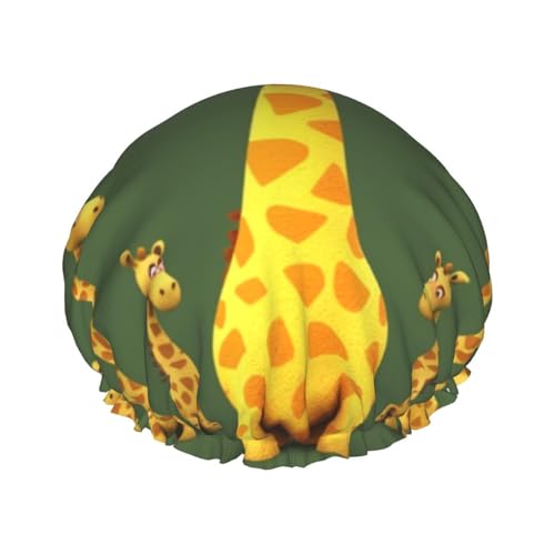 Cartoon Giraffe Printed Shower Cap for Women Waterproof Bath Caps Reusable Double Layered Shower Hat Bathing Shower Caps for Men Ladies Spa Salon von WSOIHFEC