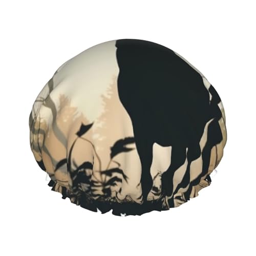 Duschhaube mit Hirsch-Silhouette, bedruckt, wasserdicht, wiederverwendbar, doppellagig, Duschhut, Badehaube, Duschhauben für Männer und Damen, Spa-Salon von WSOIHFEC