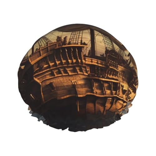 Fantasy Piratenschiff bedruckte Duschhaube für Frauen, wasserdichte Badekappen, wiederverwendbar, doppellagig, Duschhut, Baden, Duschhauben für Männer und Damen, Spa-Salon Fantasy Piratenschiff bedruckte Duschhaube für Frauen, wasserdichte Badekappen, wiederverwendbar, doppellagig, Duschhut, Baden, Duschhauben für Männer und Damen, Spa-Salon von WSOIHFEC