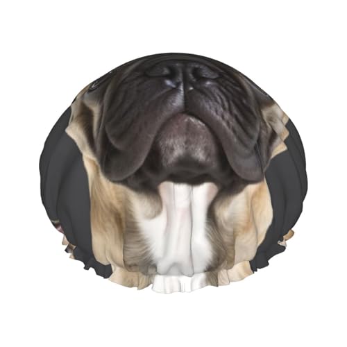 Französische Bulldogge bedruckte Duschhaube für Frauen, wasserdichte Badekappen, wiederverwendbar, doppellagig, Duschhut, Bade-Duschkappen für Männer, Damen, Spa, Salon von WSOIHFEC