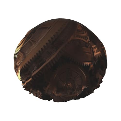 Gears Clock Bronze Century bedruckte Duschhaube für Frauen, wasserdichte Badekappen, wiederverwendbar, doppellagig, Duschhut, Bade-Duschkappen für Männer, Damen, Spa, Salon von WSOIHFEC