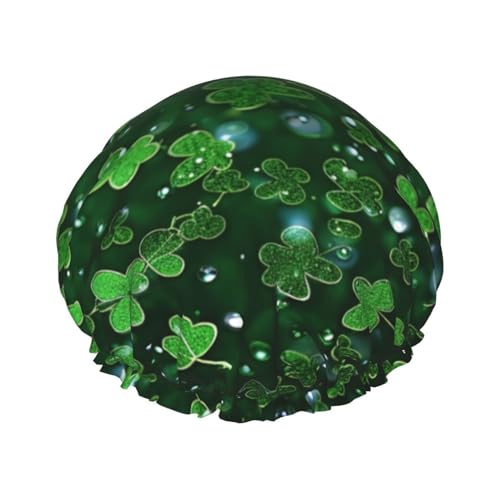 Hintergrund St. Patrick's Day Glitzer bedruckte Duschhaube für Frauen wasserdichte Badekappen wiederverwendbar doppellagig Duschhut Baden Duschhauben für Männer Damen Spa Salon von WSOIHFEC