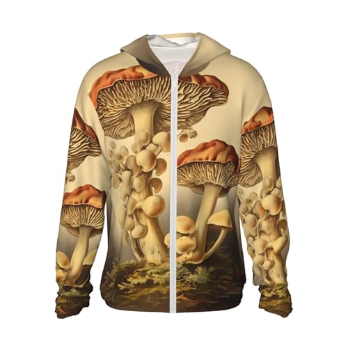 LSF 50+ Vintage Pilze Sonnenschutz Hoodie Full Zip Langarm Leichte Kapuzenjacke Rashguard Shirts, Schwarz, XXX-Large von WSOIHFEC