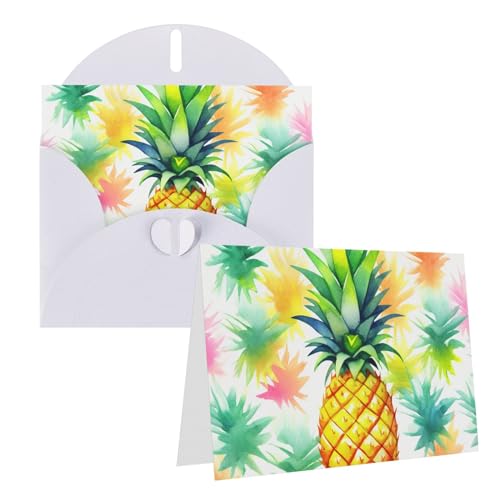 WSOIHFEC Ananas Aquarell-Grußkarten Weihnachtskarten mit Umschlägen Dankeskarte für Freund Karte Lustige Blanko-Notizkarten Geburtstagskarten Notizkarten für Business Hochzeit von WSOIHFEC