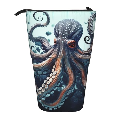 WSOIHFEC Cooles Federmäppchen mit Oktopus-Druck, Pop-Up-Federmäppchen, Stand-up-Federtasche, Teleskop-Bleistifthalter, Organizer, kleine Make-up-Tasche mit Reißverschluss, Schwarz , Einheitsgröße, von WSOIHFEC