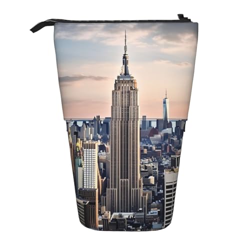 WSOIHFEC Empire State Building Druck-Federmäppchen, Pop-Up-Federmäppchen, Stand-up-Federtasche, Teleskop-Bleistifthalter, Organizer, kleine Make-up-Tasche mit Reißverschluss, Schwarz , Einheitsgröße, von WSOIHFEC