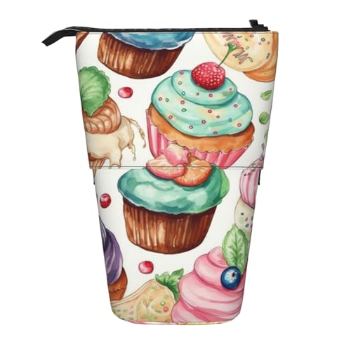 WSOIHFEC Federmäppchen, Motiv: Cupcakes, Donuts, Muffins, Zucker-Druck, Pop-Up-Federmäppchen, Stand-up-Bleistifttasche, Teleskop-Bleistifthalter, Organizer, kleine Make-up-Tasche mit Reißverschluss, von WSOIHFEC