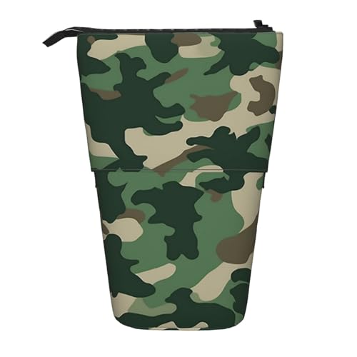 WSOIHFEC Federmäppchen, Pop-Up-Federmäppchen, Stand-up-Federtasche, Teleskop-Bleistifthalter, Organizer, kleine Make-up-Tasche mit Reißverschluss, Camouflage-Grün, Schwarz , Einheitsgröße, Modern von WSOIHFEC