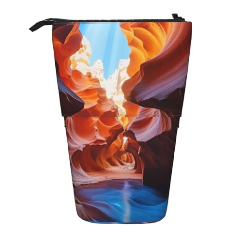 WSOIHFEC Federmäppchen mit Antelope Canyon-Druck, Pop-Up-Federmäppchen, Stand-up-Federtasche, Teleskop-Bleistifthalter, Organizer, kleine Make-up-Tasche mit Reißverschluss, Schwarz , Einheitsgröße, von WSOIHFEC