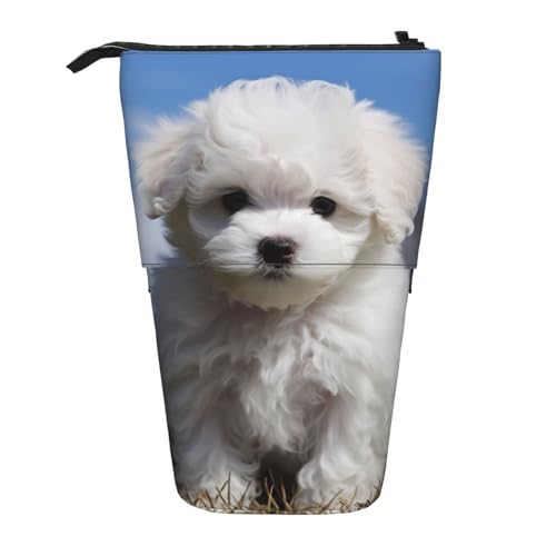 WSOIHFEC Federmäppchen mit Bichon Frisé-Motiv, Pop-Up-Federmäppchen, Stand-up-Federtasche, Teleskop-Bleistifthalter, Organizer, kleine Make-up-Tasche mit Reißverschluss, Schwarz , Einheitsgröße, von WSOIHFEC